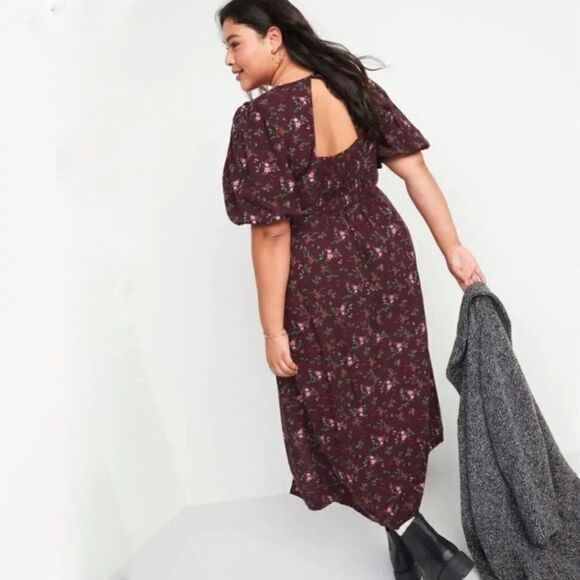 Old Navy Puff Sleeve Open Back Cottagecore Floral Print Maxi Dress - Picture 3 of 9